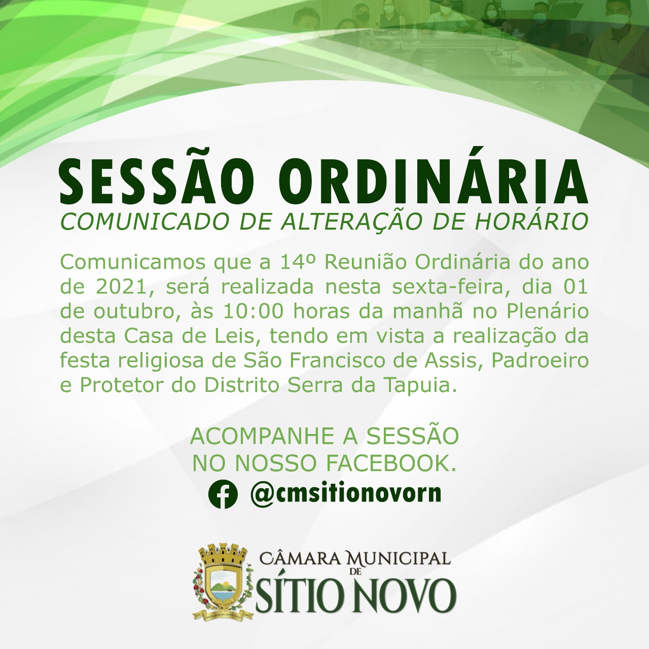 ALTERAÇÃO DO HORÁRIO DA SESSÃO ORDINÁRIA