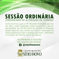 ALTERAÇÃO DO HORÁRIO DA SESSÃO ORDINÁRIA